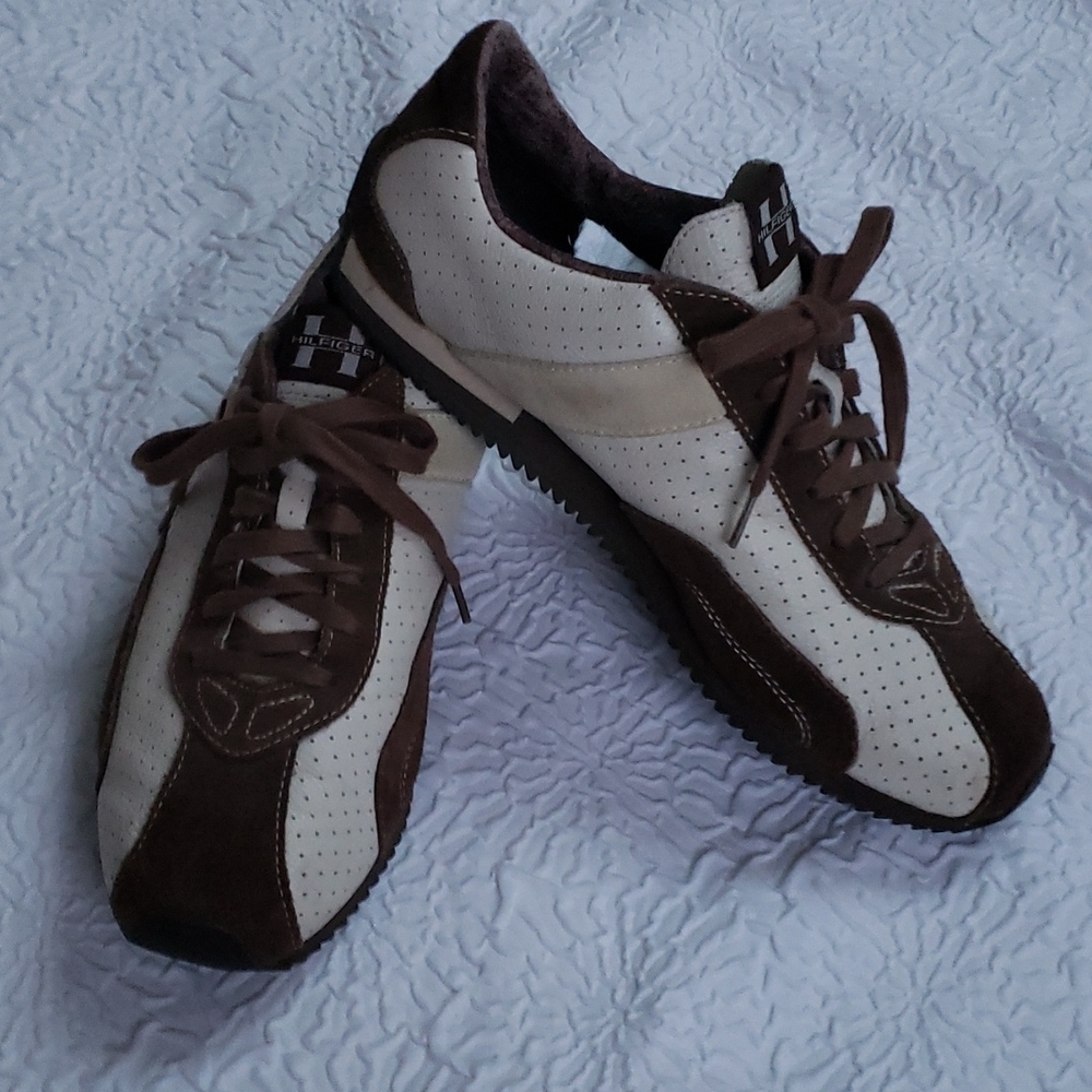 Tommy Hilfiger Brown Suede/ White Cloth Sneakers TM04618 Men 9M - Picture 1 of 14